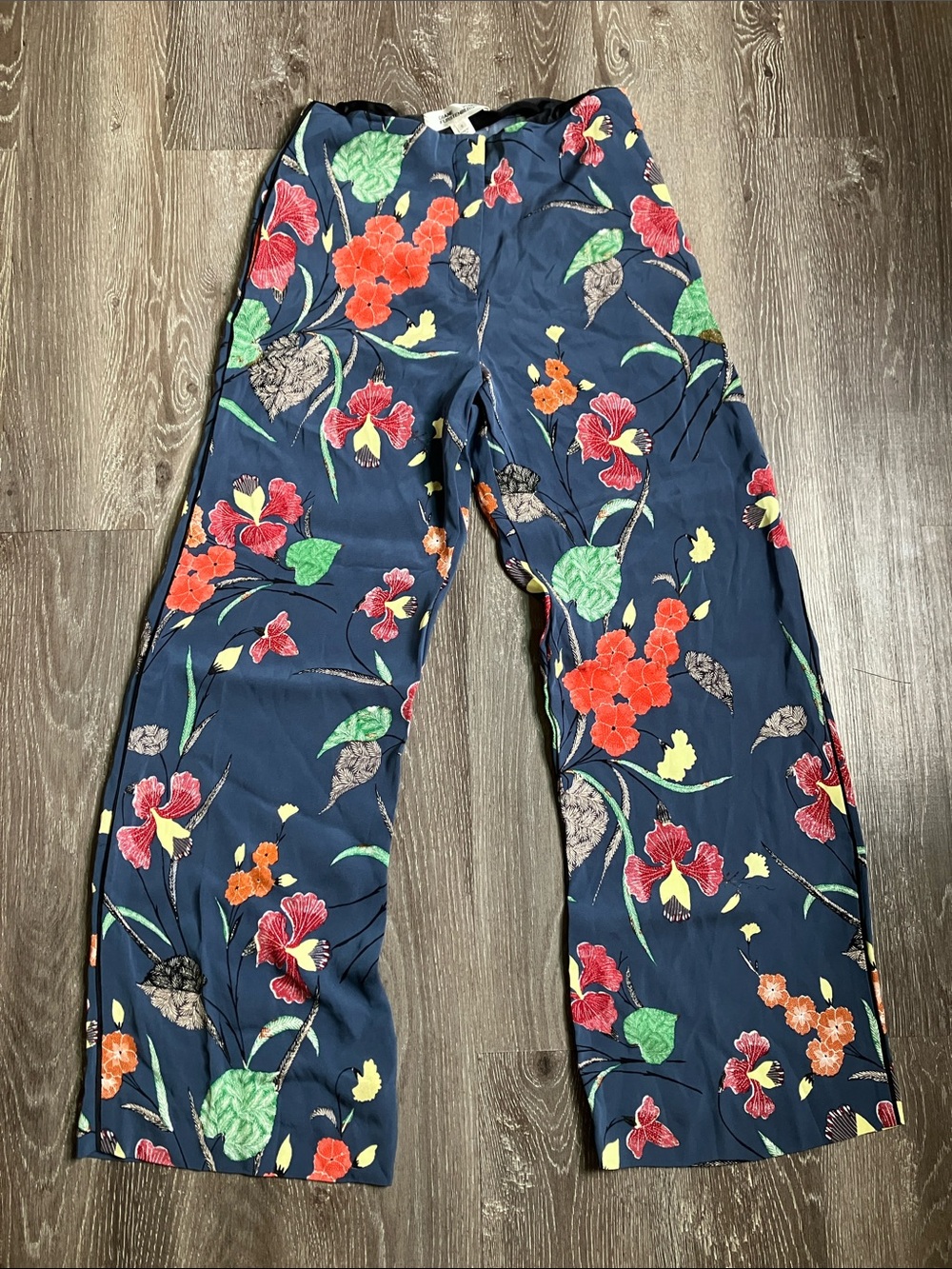 Diane Von Furstenberg Navy Floral Wide-Leg Pants